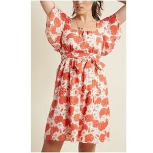 ModCloth Red Apple Print Square Neck Flutter Sleeve Dress w/ Pockets Woman’s XL